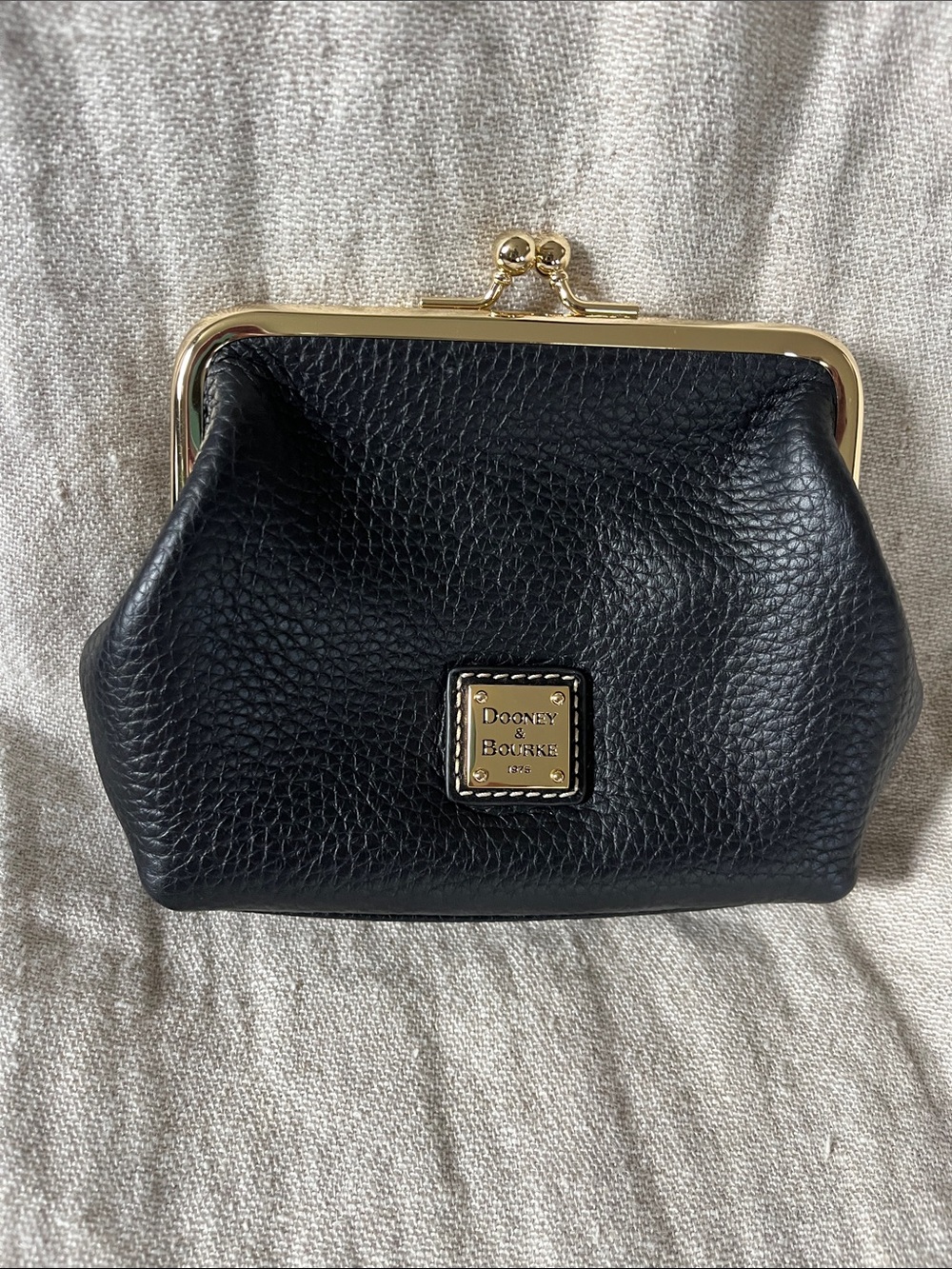 Dooney & Bourke Black Pebble Leather Kiss-Lock Coin Purse with Gold Hardware